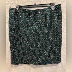 LOFT women’s tweed black and teal knee length skirt